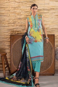 UAE -3PC Digital Printed Cambric Unstitched Suit with Stripe Chiffon Dupatta ST-32016