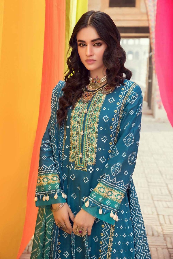 UAE -3PC Chunri Lawn Unstitched Gold Printed Suit CL-32093 A