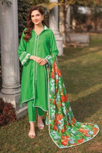 UAE -3PC Dobby Lawn Unstitched Suit With Laces and Denting Lawn Dupatta DN-32061