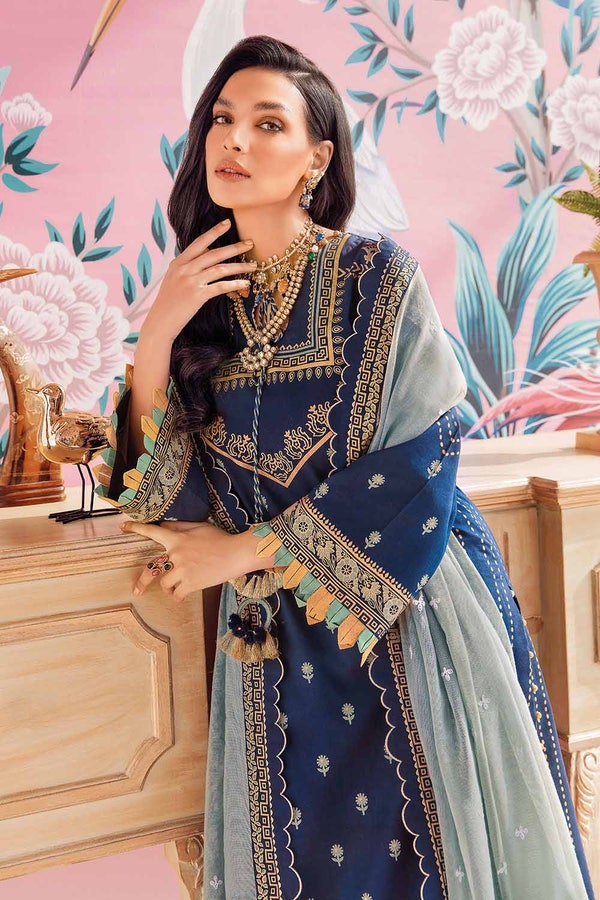 UAE -3PC Luxury Embroidered Lawn Suit With Khaddi Net Dupatta PM-22007