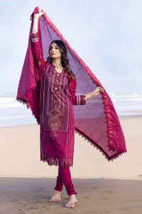 UAE -3PC Printed Cambric Unstitched Suit with Yarn Dyed Dupatta MJ-32054