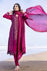 UAE -3PC Printed Cambric Unstitched Suit with Yarn Dyed Dupatta MJ-32054