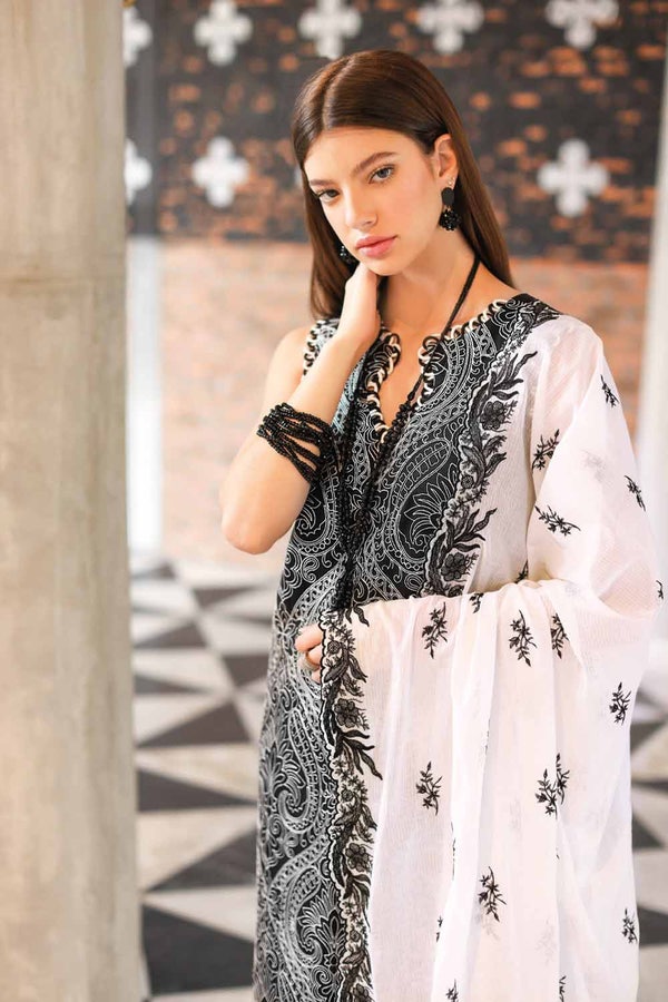 UAE -3PC Embroidered Lawn Unstitched Suit With Embroidered Denting Lawn Dupatta DN-32065