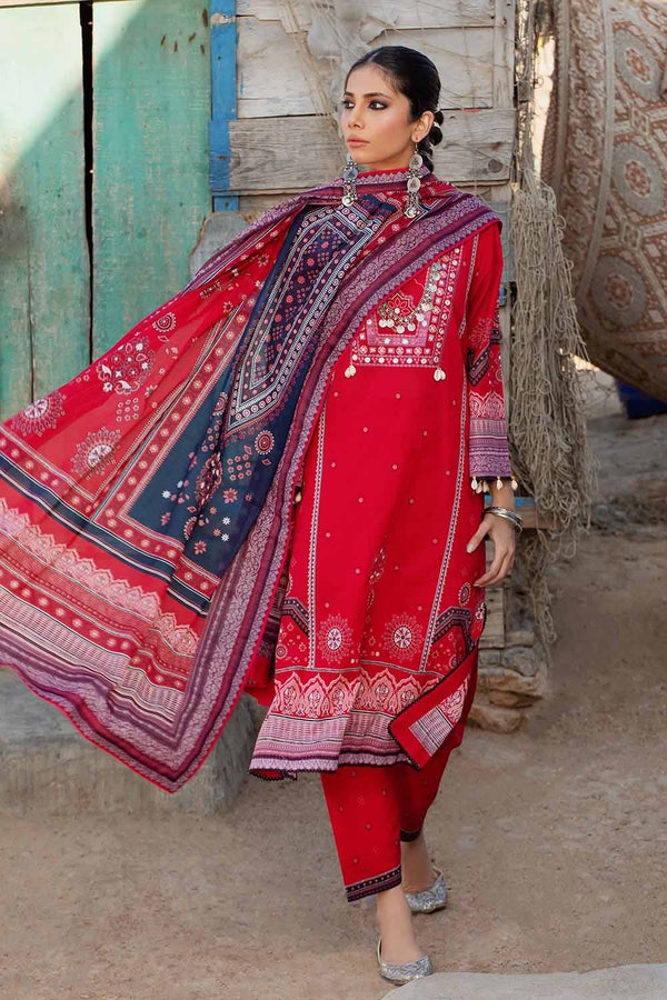 UAE -3PC Embroidered Lawn Unstitched Printed Suit With Denting Lawn Dupatta DN-32073 B