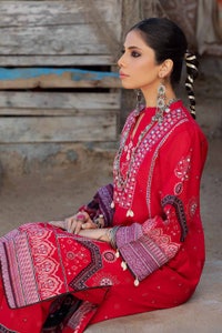 UAE -3PC Embroidered Lawn Unstitched Printed Suit With Denting Lawn Dupatta DN-32073 B
