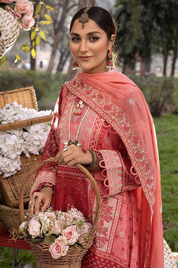 UAE -3PC Embroidered Jacquard Printed Unstitched Suit with Embroidered Stripe Dupatta FE-32023
