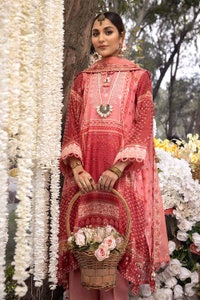 UAE -3PC Embroidered Jacquard Printed Unstitched Suit with Embroidered Stripe Dupatta FE-32023