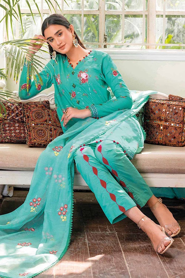 UAE -3PC Sequins Embroidered Lawn Unstitched Digital Printed Suit with Embroidered Net Dupatta CN-32010