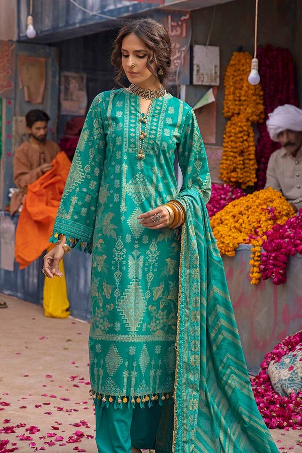 UAE -3PC Gold Lawn Printed Unstitched Suit CL-32536 B
