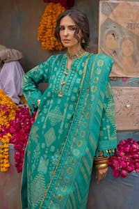 UAE -3PC Gold Lawn Printed Unstitched Suit CL-32536 B
