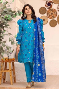 UAE -3PC Gold Printed Lawn Unstitched Suit with Gota Lace CL-32420
