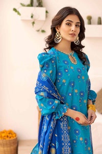 UAE -3PC Gold Printed Lawn Unstitched Suit with Gota Lace CL-32420