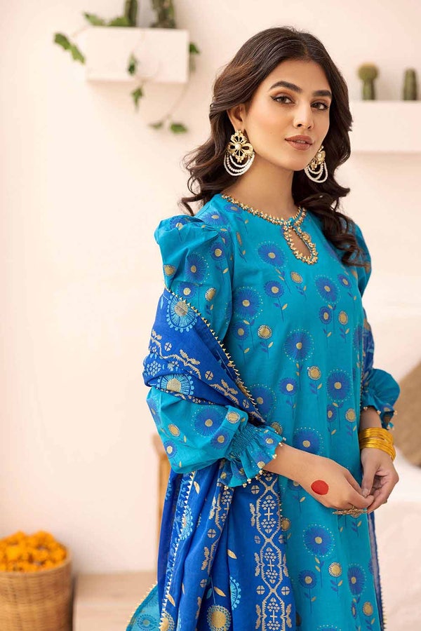UAE -3PC Gold Printed Lawn Unstitched Suit with Gota Lace CL-32420