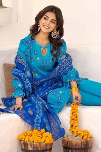 UAE -3PC Gold Printed Lawn Unstitched Suit with Gota Lace CL-32420