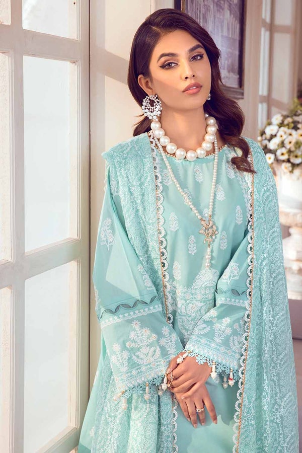 UAE -3PC Sequins Embroidered Lawn Unstitched Suit With Embroidered Chiffon Dupatta PM-32029