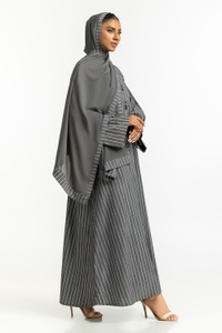 UAE-Georgette Stripes Abaya With Scarf KAB-22129