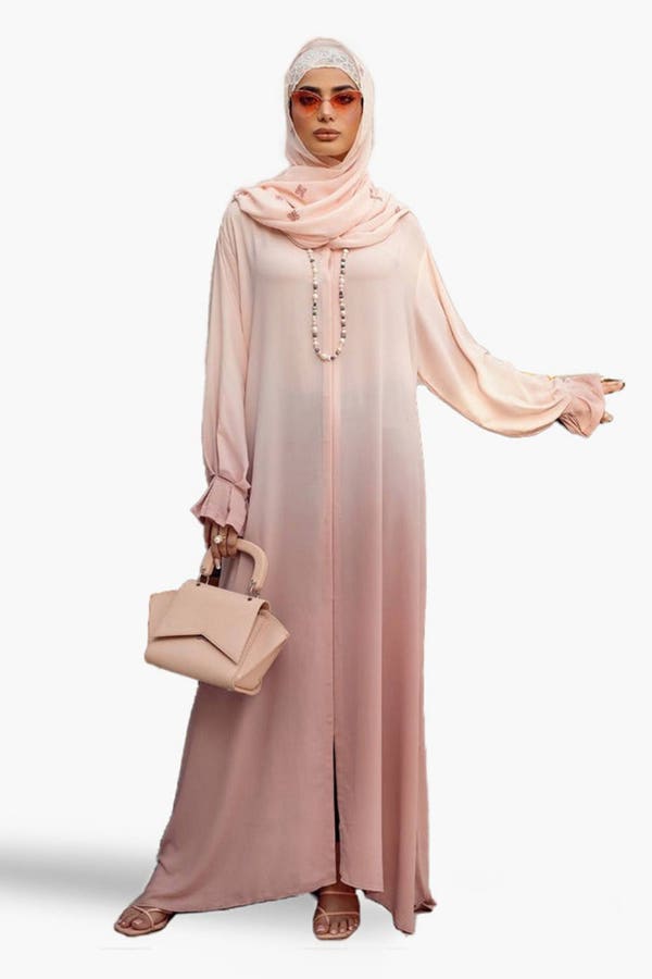 UAE -Georgette Tie And Dye Abaya With Wool Chiffon Embroidered Scarf WGB-KAB-22058