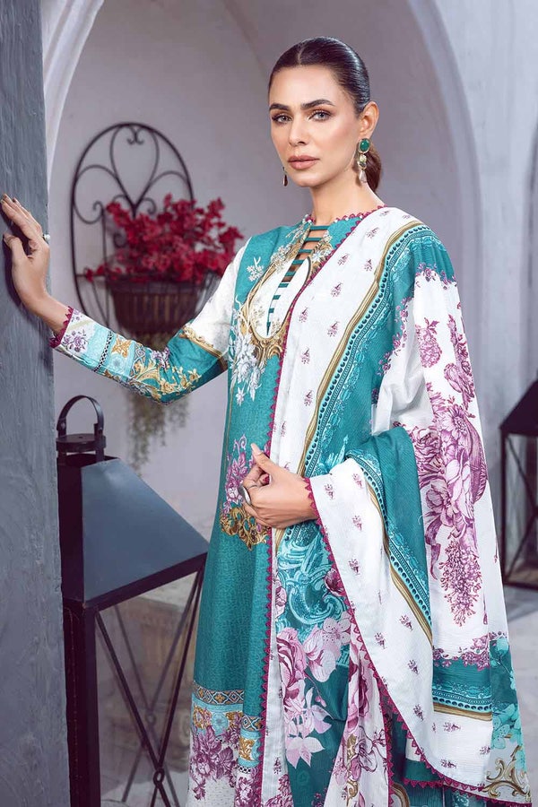 UAE -3PC Dobby Lawn Unstitched Digital Printed Suit With Denting Lawn Dupatta DB-32001 B