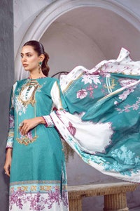 UAE -3PC Dobby Lawn Unstitched Digital Printed Suit With Denting Lawn Dupatta DB-32001 B