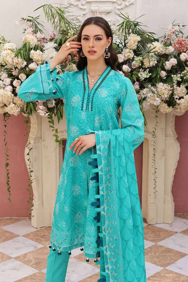 UAE -3PC Embroidered Lawn Unstitched Suit With Embroidered Denting Lawn Dupatta DN-32036