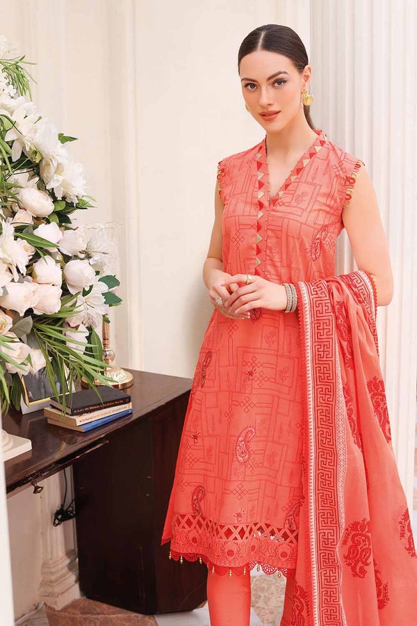 UAE -3PC Embroidered Lawn Unstitched Suit With Denting Lawn Dupatta DN-32022