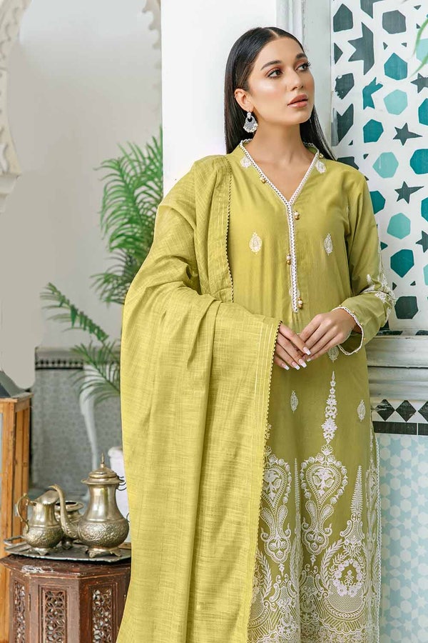 UAE -3PC Sequins Embroidered Lawn Unstitched Suit With Embroidered Zari Stripe Dupatta MJ-32040
