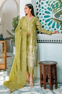 UAE -3PC Sequins Embroidered Lawn Unstitched Suit With Embroidered Zari Stripe Dupatta MJ-32040