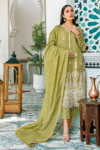 UAE -3PC Sequins Embroidered Lawn Unstitched Suit With Embroidered Zari Stripe Dupatta MJ-32040