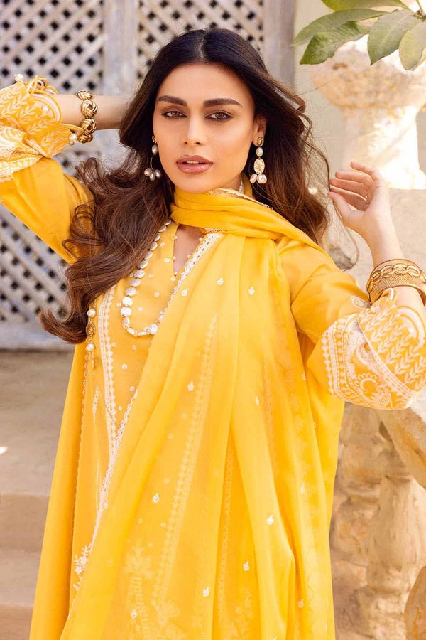 UAE -3PC Embroidered Lawn Unstitched Suit With Embroidered Chiffon Dupatta PM-32042