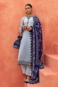 UAE -3PC Foam and Silver Printed Embroidered Unstitched Lawn Shirt with Foil Printed Chiffon Dupatta and Neckline BM-32038