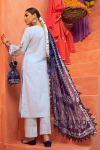 UAE -3PC Foam and Silver Printed Embroidered Unstitched Lawn Shirt with Foil Printed Chiffon Dupatta and Neckline BM-32038