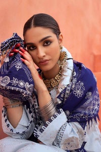 UAE -3PC Foam and Silver Printed Embroidered Unstitched Lawn Shirt with Foil Printed Chiffon Dupatta and Neckline BM-32038
