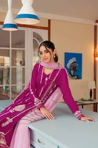 UAE -3PC Gold and Lacquer Lawn Printed Unstitched Suit with sequins Dupatta FE-32077