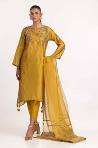 UAE -3PC Raw silk Embroidered Suit GLM-23-15