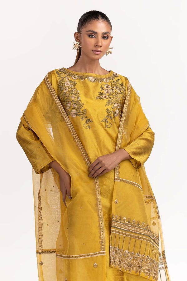 UAE -3PC Raw silk Embroidered Suit GLM-23-15