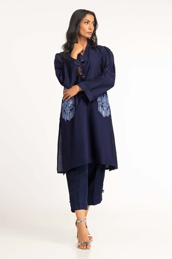 UAE -Dyed Embroidered Cotton Net Shirt With Trouser GLM-23-87