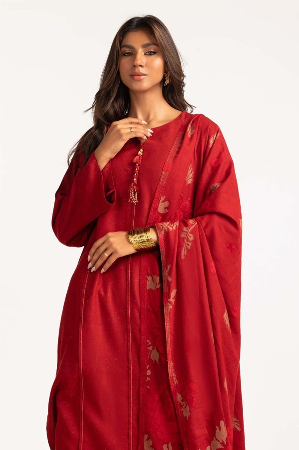 UAE -Dyed Acrylic Viscose Shirt With Velvet Jacquard Shawl GLM-23-65