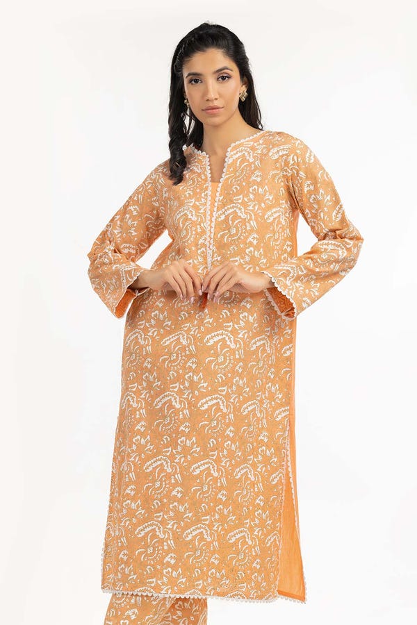 UAE -Dyed Cambric Screen Printed Embelished Shirt GLS-23-202
