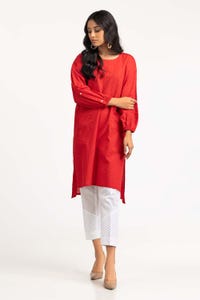 UAE -1Pc Dyed Cotton Stripes Embroidered Kurti GLS-23-236
