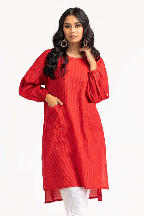 UAE -1Pc Dyed Cotton Stripes Embroidered Kurti GLS-23-236
