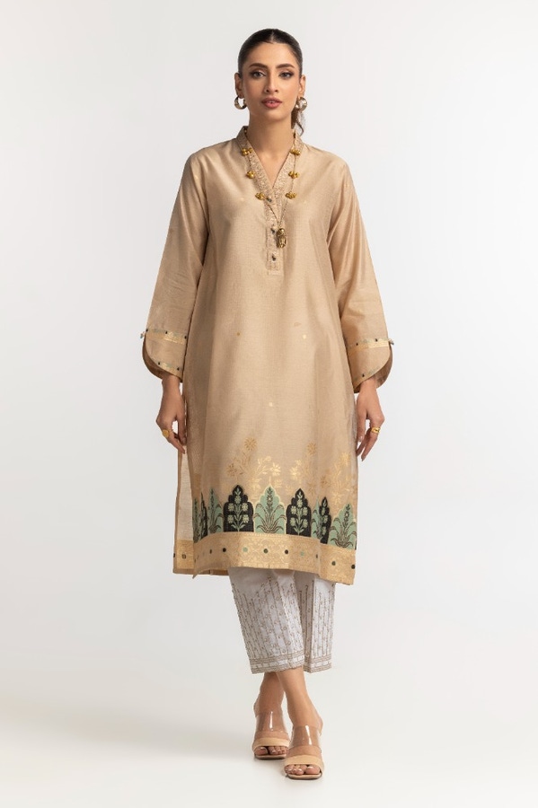 UAE -Dyed Khadi Jacquard Embroidered Shirt GLS-24-15