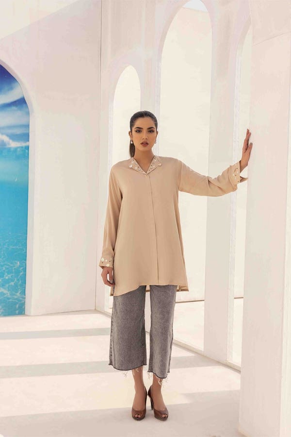 UAE -Dyed Blended Georgette Embelished Shirt GLS-24-19