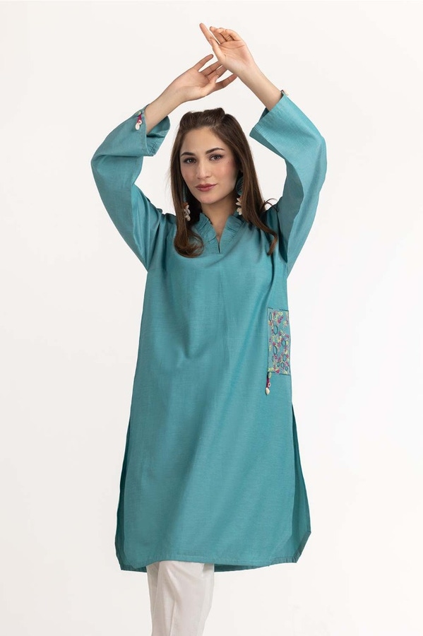UAE -Dyed Cotton Chambray Embroidered Shirt GLW-23-01