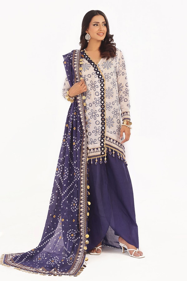 UAE -3 Piece Unstitched Gold Lacquer Printed Lawn Suit CL-52411 B