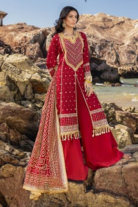 UAE -3 Piece Unstitched Embroidered Lawn Suit with Gold Lacquer Embroidered Printed Chiffon Dupatta BM-52018