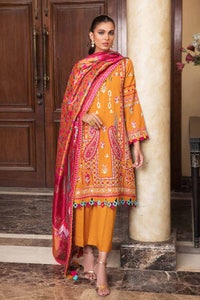 UAE -3PC Embroidered Dobby Lawn Unstitched Suit With Lace And Silk Dupatta SSM-32003