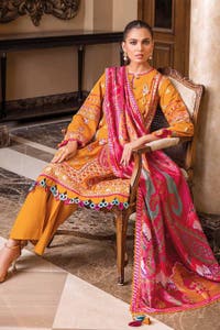 UAE -3PC Embroidered Dobby Lawn Unstitched Suit With Lace And Silk Dupatta SSM-32003