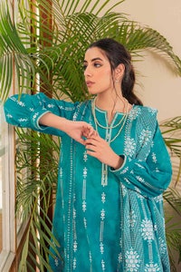 UAE -3PC Silver Prited Lawn Unstitched Suit with Crochet Lace CL-32409