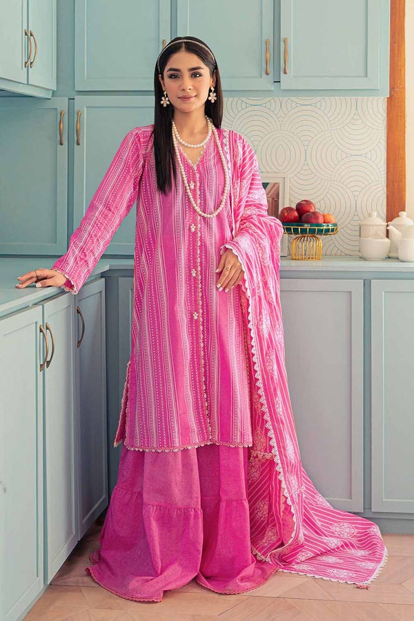 UAE -3PC Lawn Lacquer Printed Lawn Unstitched Suit with Crochet Lace CL-32411