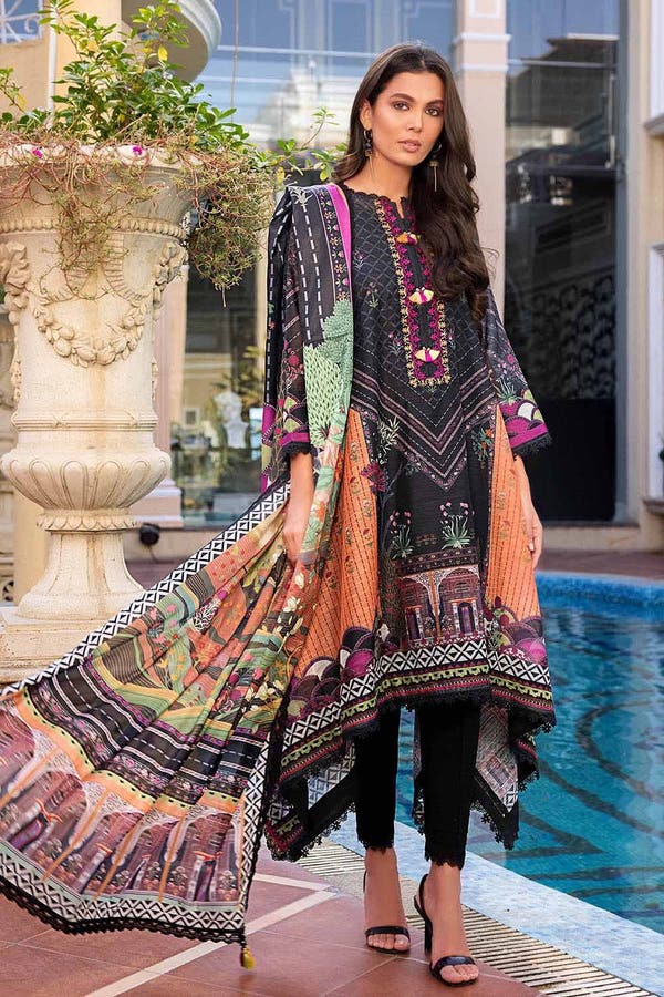UAE -3PC Paper Cotton Unstitched Suit With Silk Dupatta SSM-32002